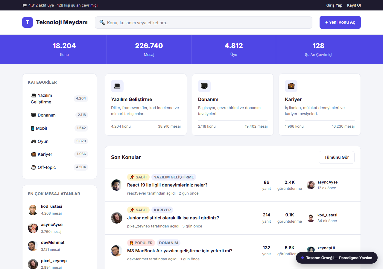Forum / Topluluk Sitesi Tasarımı